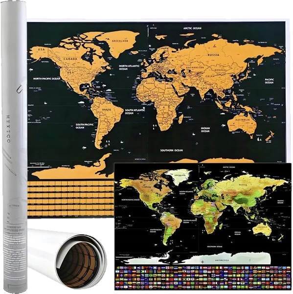 OEM Mappa Del Mondo Da Grattare 82x59 Cm Con Tubo, Poster Regalo Per Viaggiatori Con…