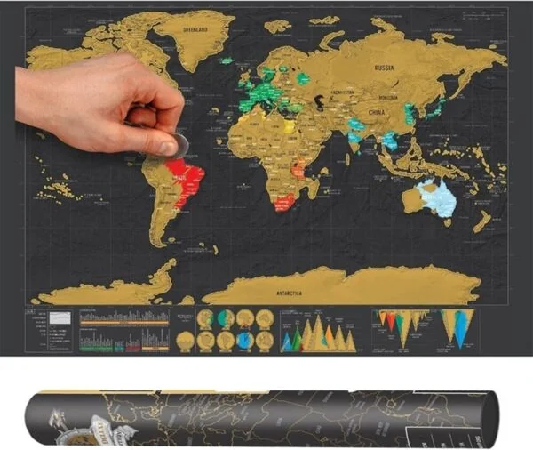 Madeira Mappa Del Mondo Da Grattare - 42 X 30 Cm