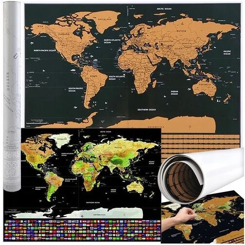 OEM Mappa Del Mondo Da Grattare Per I Viaggiatori, Con Bandiere Nere E Oro E L'Europa